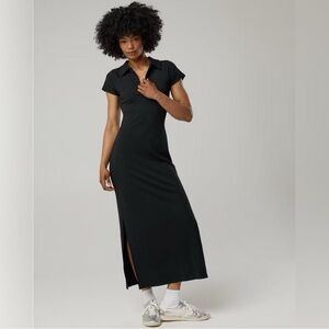 aerie Black Polo Maxi Dress with Side Slit